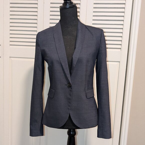 RW&CO Womens Dark Navy Lightweight Wool Blend Suit with Jacket and Skirt, Size 2 - Picture 1 of 5